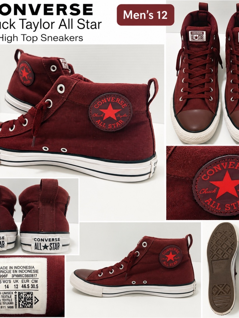 Converse Chuck Taylor All Star High Top Sneakers Burgundy Men’s Size 12 Unisex